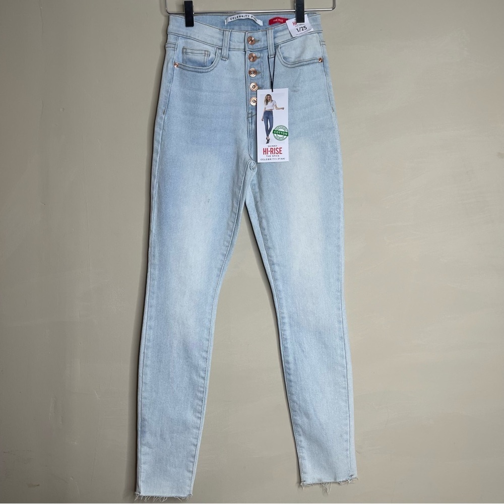 Celebrity Pink The Spice High Rise Skinny Jeans Frayed Hem Button Fly Sz 25